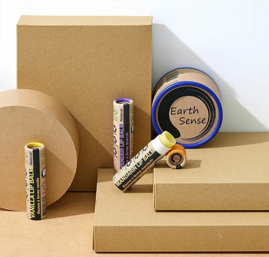 Collection of eco-friendly products on a cardboard background