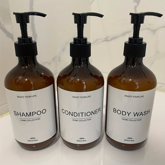 Refillable Pump Dispensers Set – 3 Pack with Labels (500ml)