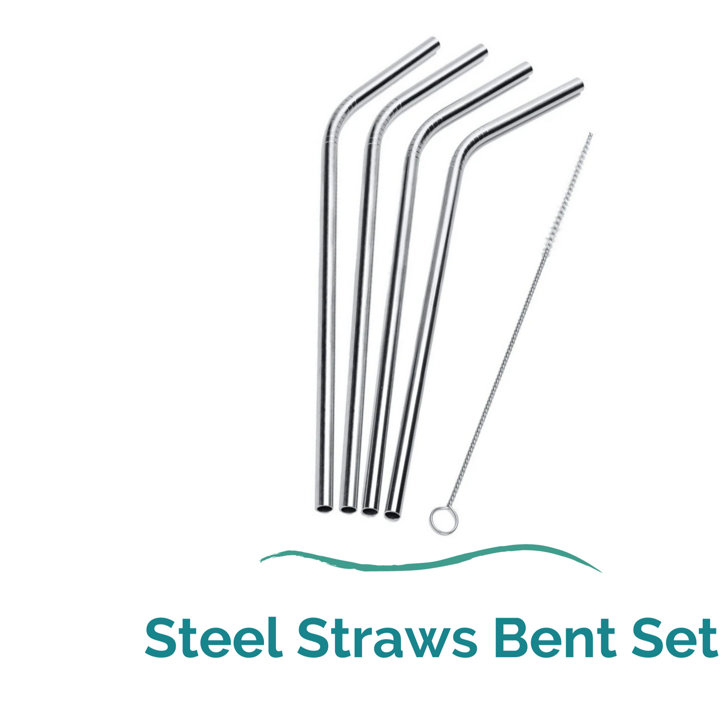 Set of steel straws with a price tag on a white background