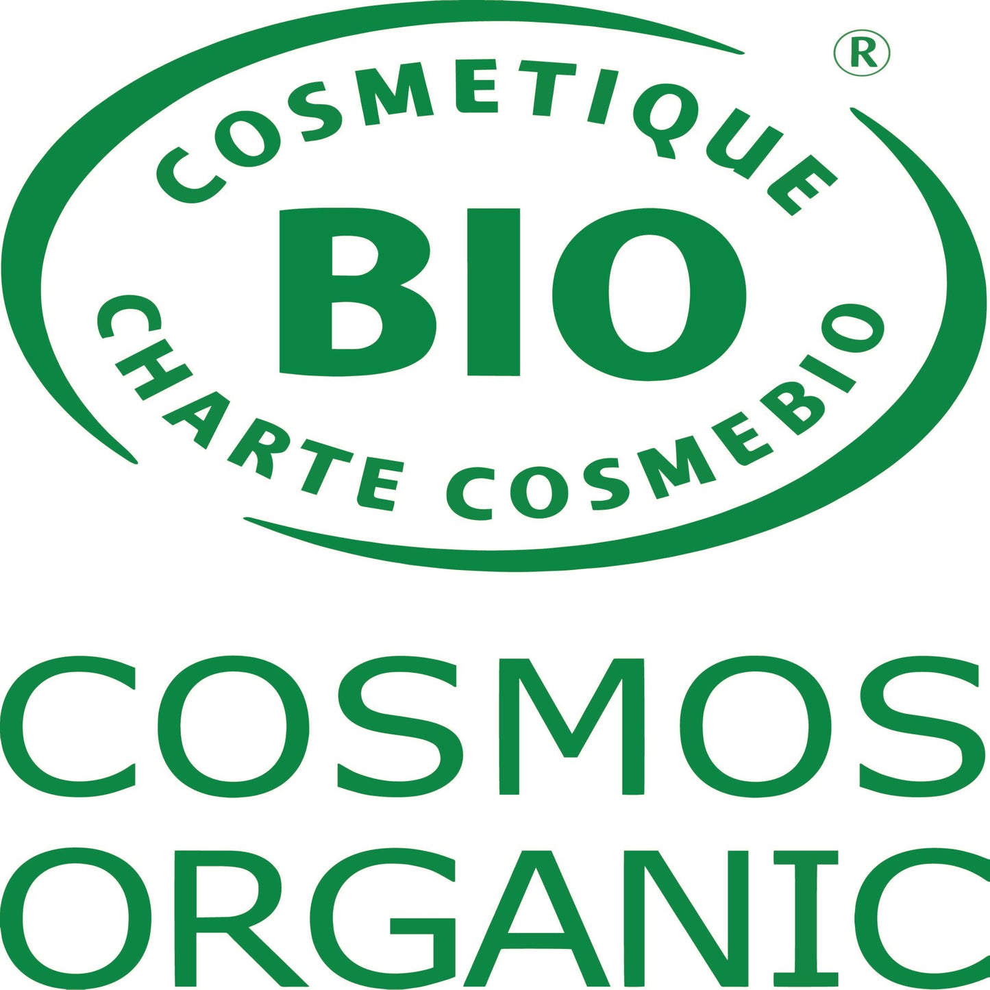 Cosmos Organic certification logo with green text on a white background