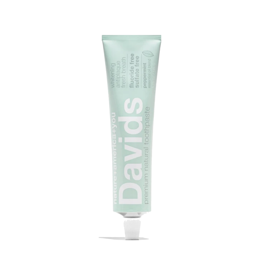 Tube of Davids toothpaste on a white background