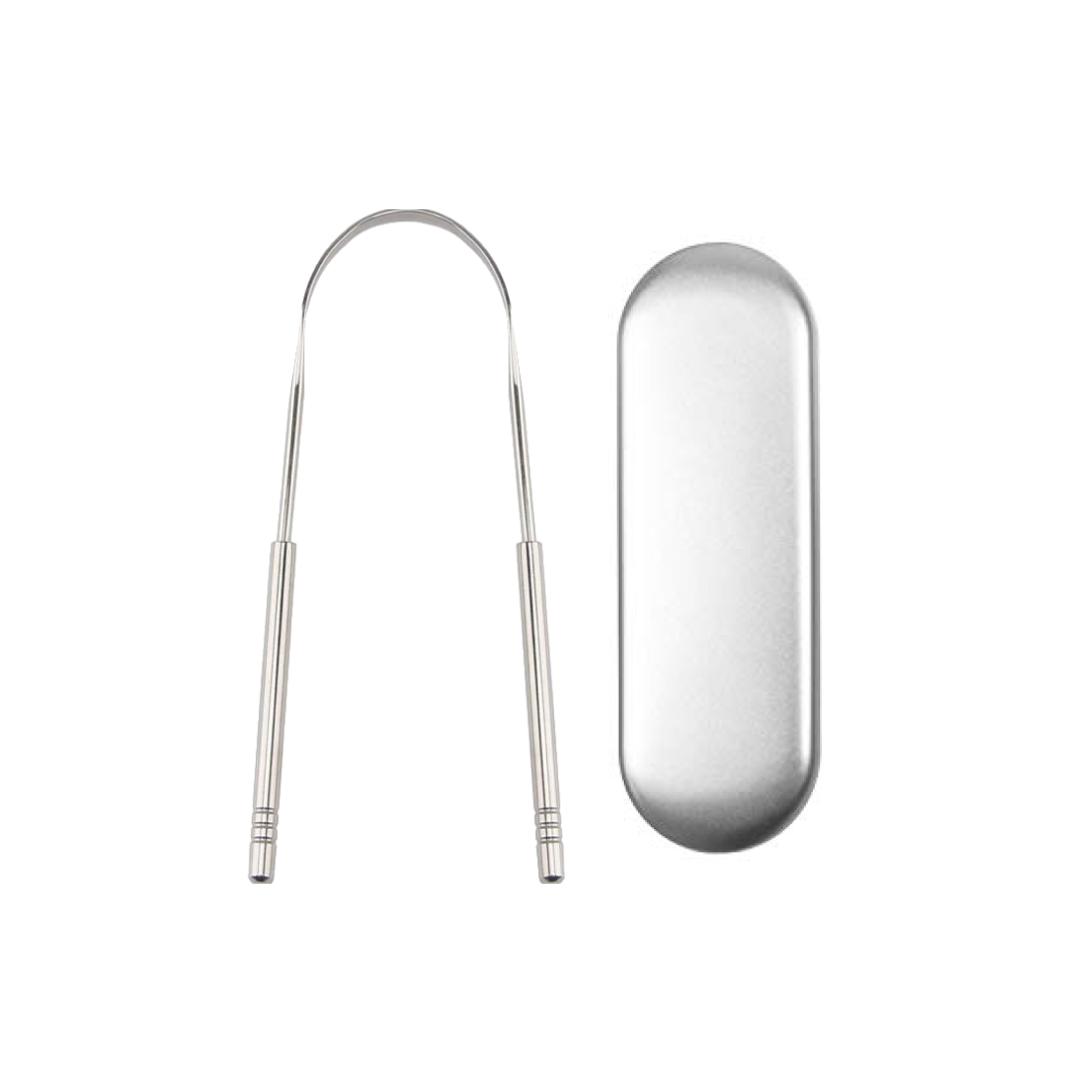 Silver metal chopsticks with a case on a white background