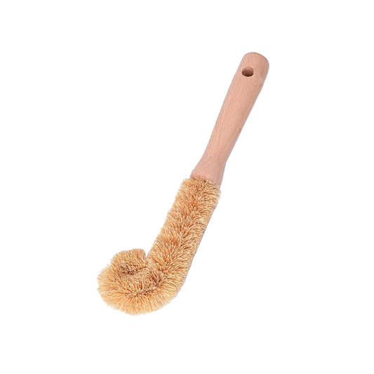 Beige bottle brush with wooden handle on a white background