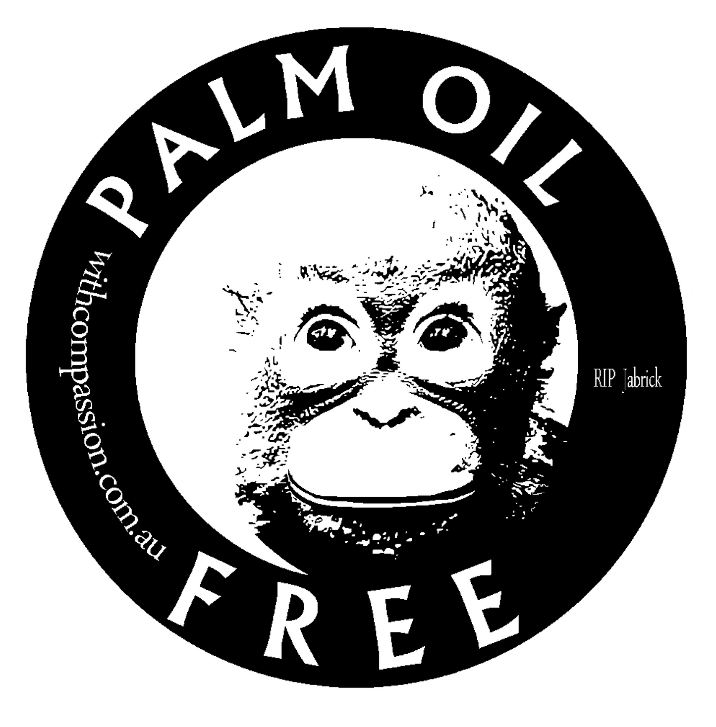 Logo with an orangutan image and 'Palm Oil Free' text on a white background