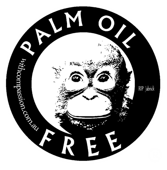 Logo with an orangutan image and 'Palm Oil Free' text on a white background