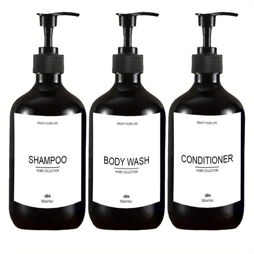 Refillable Pump Dispensers Set – 3 Pack with Labels (500ml)