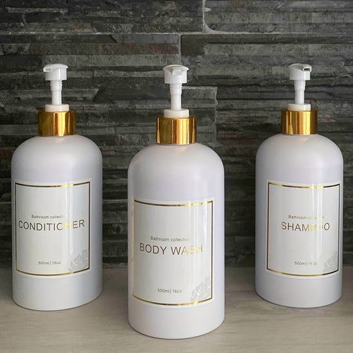 Refillable Shower Pump Bottle Set – 3pcs w/ Labels
