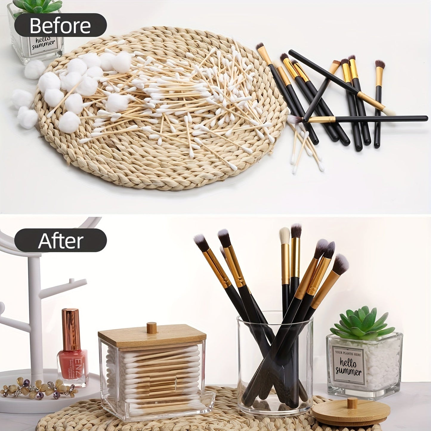 Clear Bathroom Canister Set with Bamboo Lids 3Piece Storage