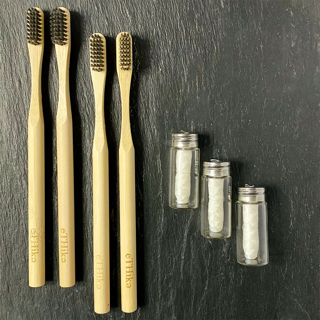 Bamboo Dental Care Kit – 4 Brushes + 3 Mint Floss