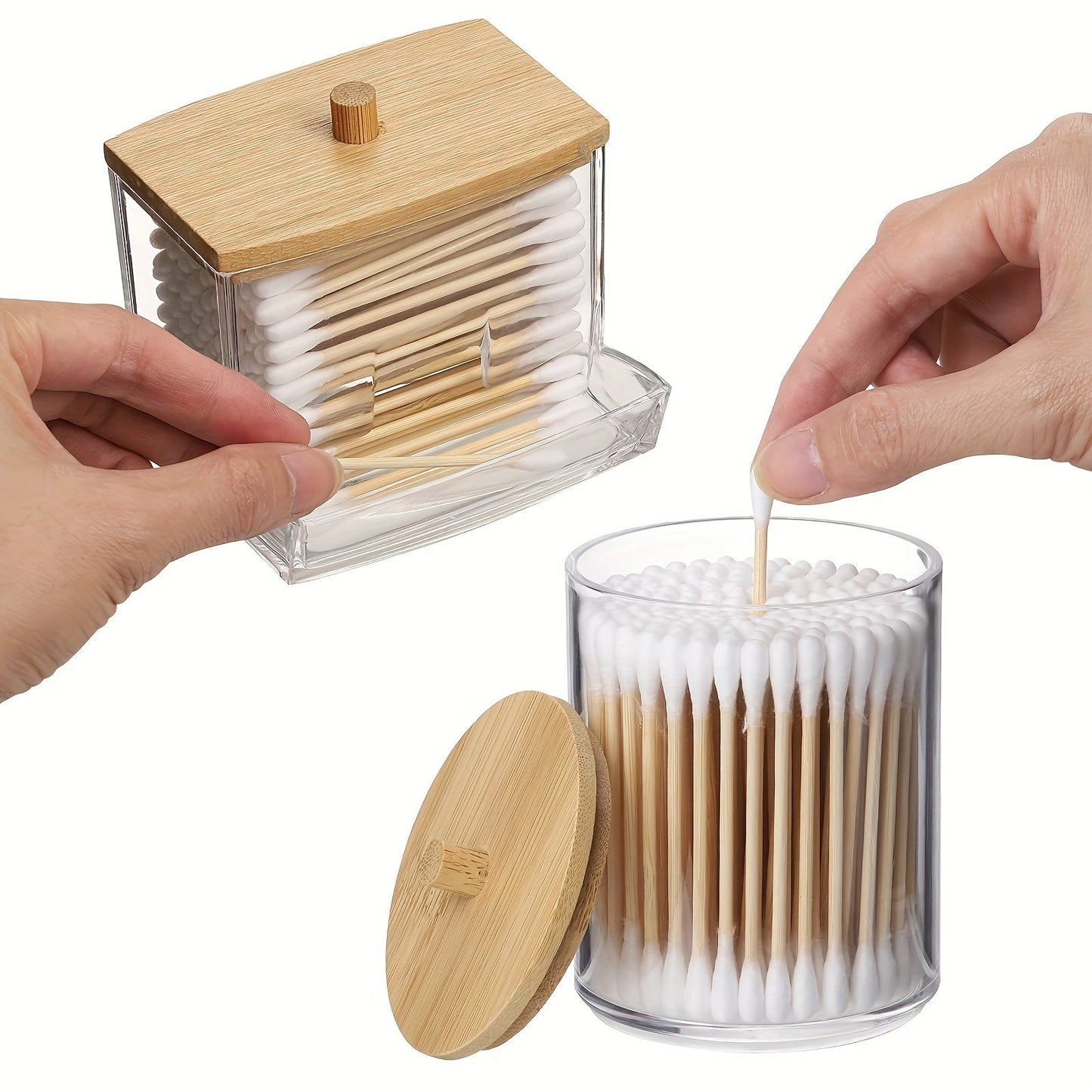 Clear Bathroom Canister Set with Bamboo Lids 3Piece Storage