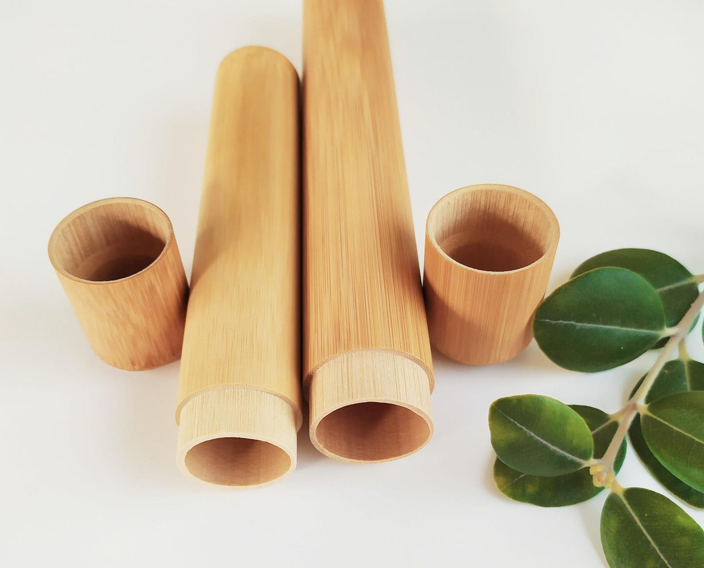 Sustainable bamboo case with toothbrush inside