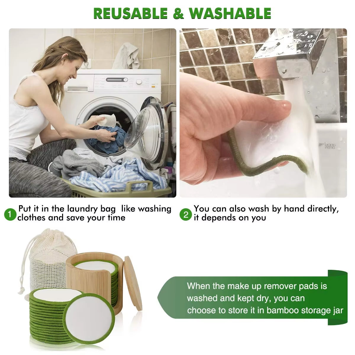 20PCS Reusable Makeup Remover Pads with Laundry Bag Reusable Cotton Pad Natural Konjac Facial Sponge for All Skin Types Washable