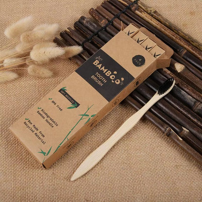 4PCS Charcoal Bamboo Toothbrushes - Extra Soft Natural Bristles for Adults & Kids Teeth | Zero Waste Biodegradable Tooth Brush