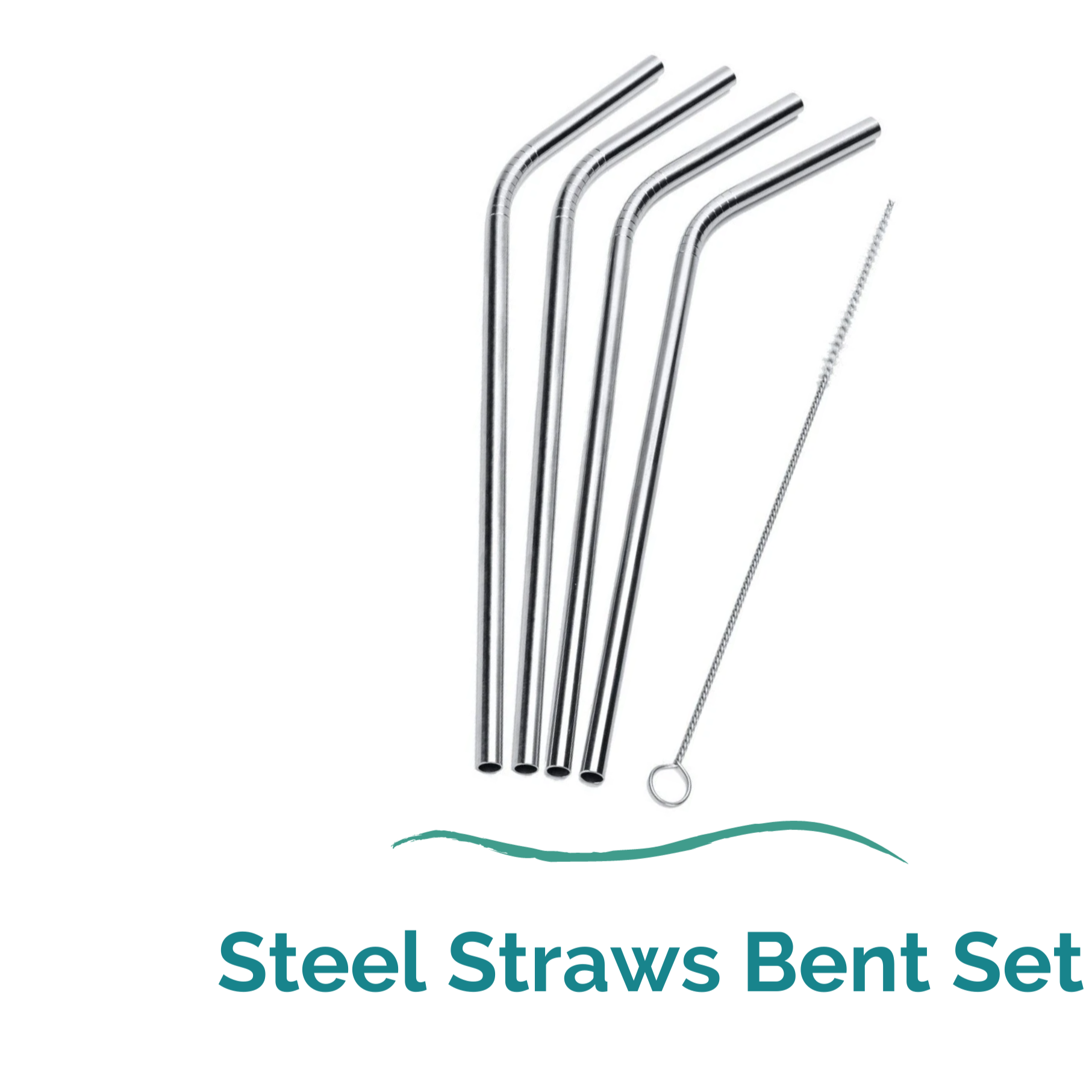 Set of steel straws with a price tag on a white background