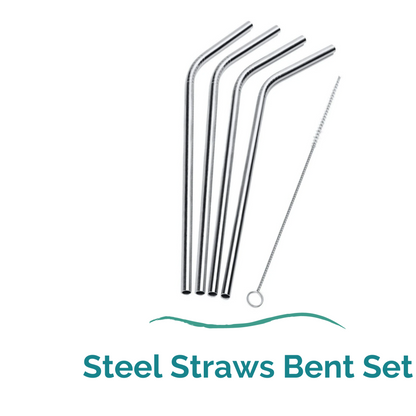 Set of steel straws with a price tag on a white background