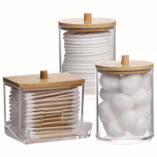 Clear Bathroom Canister Set with Bamboo Lids  3Piece Storage