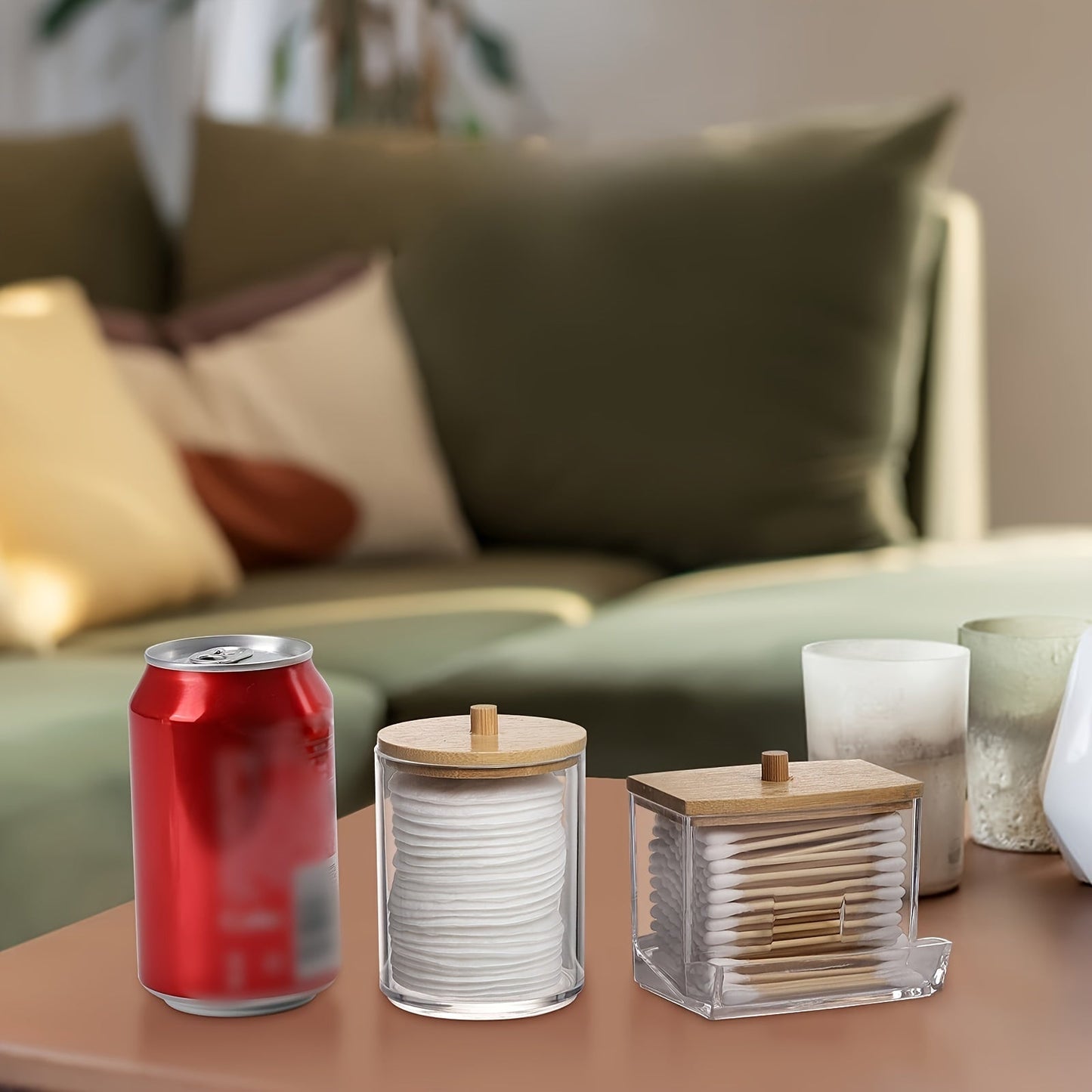 Clear Bathroom Canister Set with Bamboo Lids  3Piece Storage