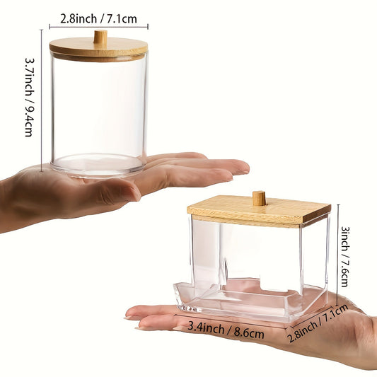 Clear Bathroom Canister Set with Bamboo Lids  3Piece Storage
