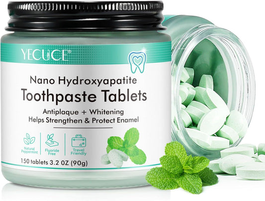150 Tablets Chewable Toothpaste Tablets, Sensitive Toothpaste Tablets Peppermint Flavored Strengthen Teeth, Flouride & Plastic Free, Nano Hydroxyapatite, Clean Effectively