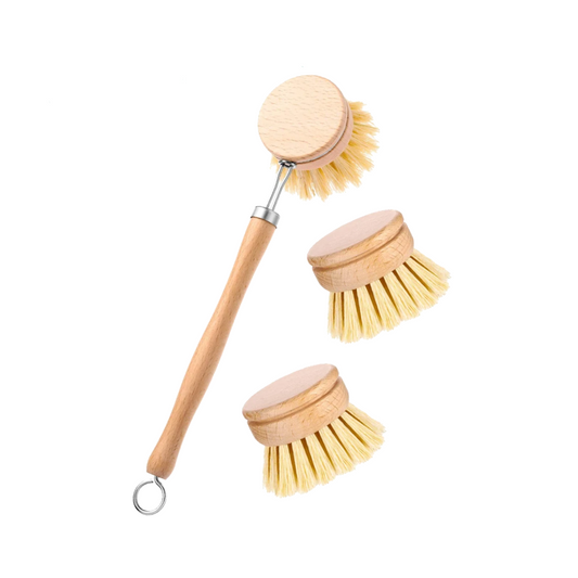 Wooden and sisal dish brush with bamboo handle