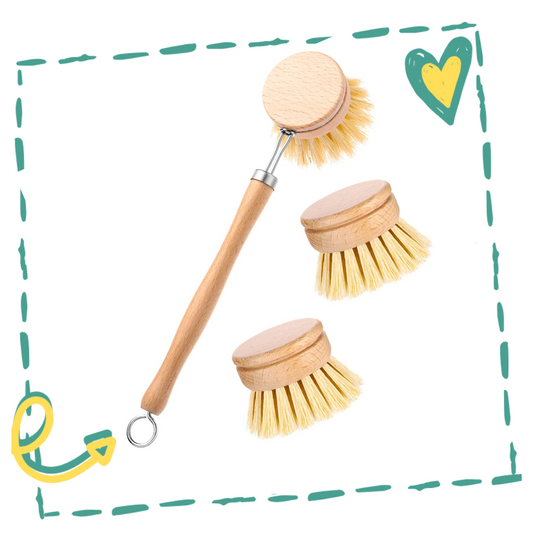Wooden and sisal dish brush with bamboo handle