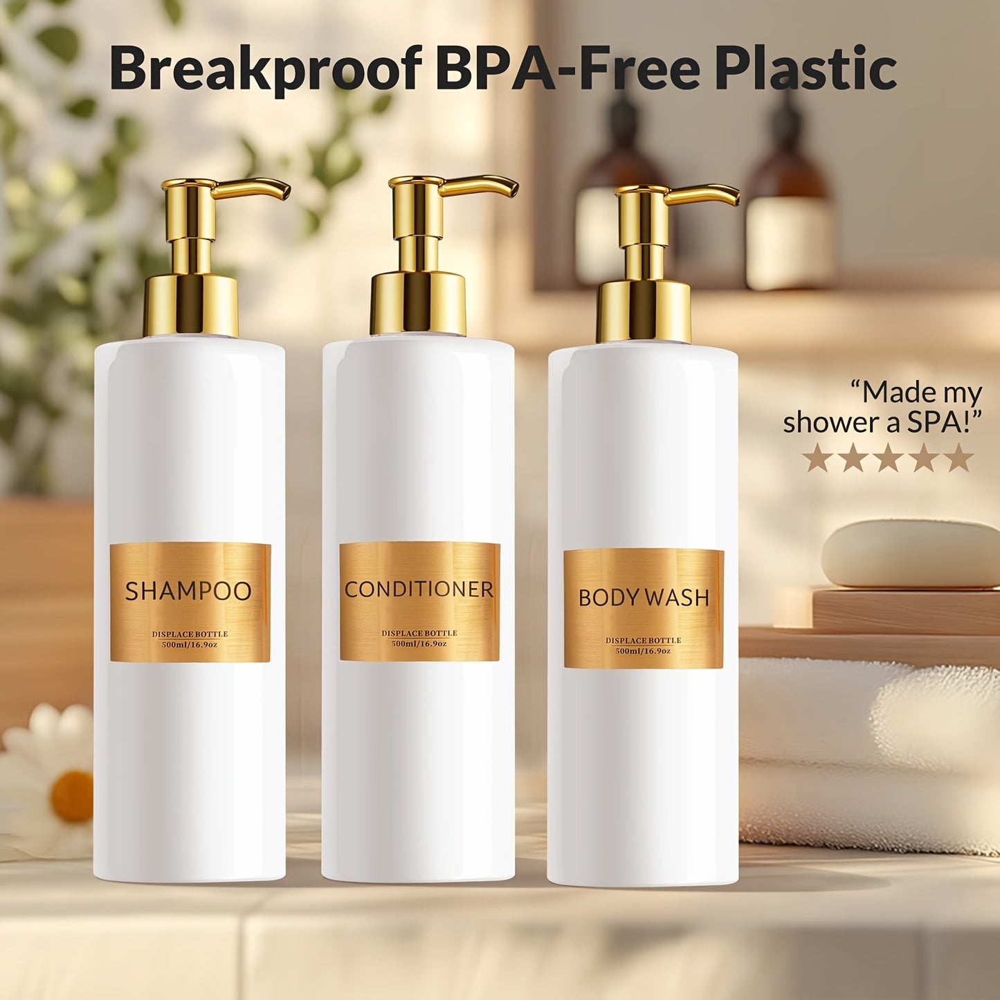 3Piece GAONLY Refillable Bathroom Soap Dispenser Set