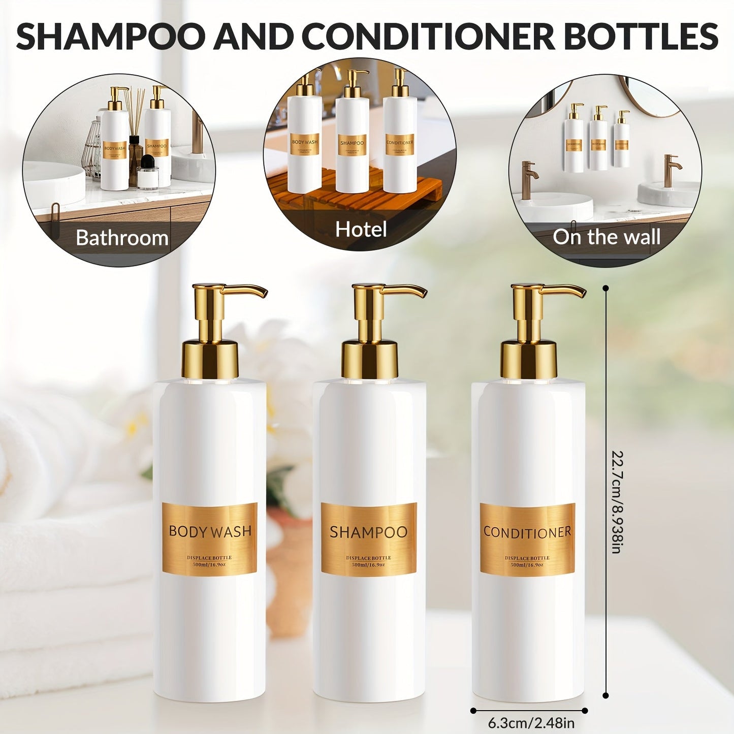 3Piece GAONLY Refillable Bathroom Soap Dispenser Set