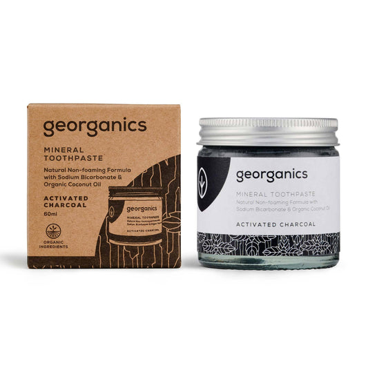 Mineral toothpaste in glass jar – activated charcoal zero waste packaging