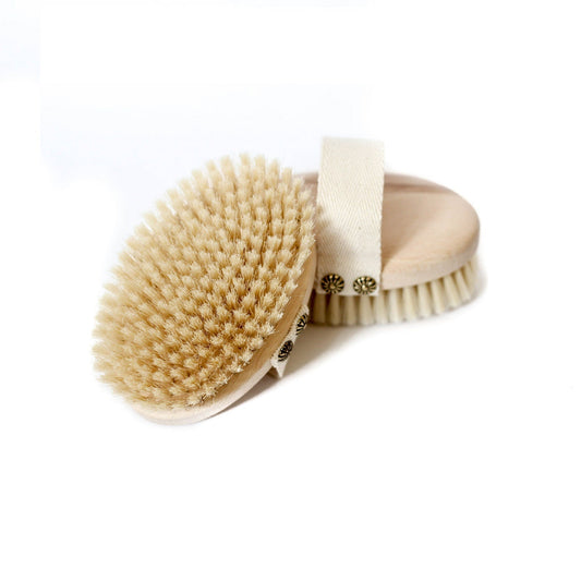 Wooden exfoliating body brush with natural bristles